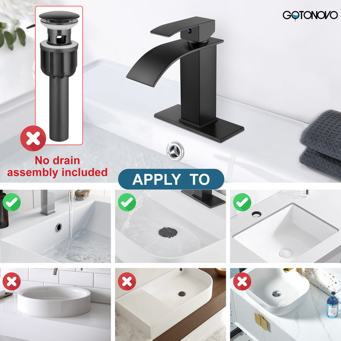 gotonovo Waterfall Bathroom Sink Faucet Single Hole 1 Handle Lavatory Vanity Faucet with Deck Plate Deck Mount Hot & Cold Water Mixer Tap