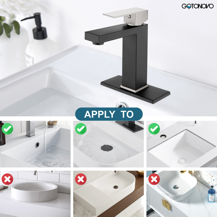 gotonovo Bathroom Sink Faucet Single Handle 1 Hole One Lever Stainless Steel SUS304 Commercial Deck Mount Lavatory Mixer Tap Include Pop Up Drain and Cover Plate