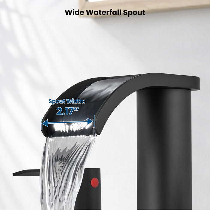 gotonovo 8 inch Waterfall Widespread Bathroom Faucet Set Bathroom Sink Faucet 3 Hole 2 Handle Vanity Lavatory Deck Mount with Pop Up Drain and Water Supply Lines