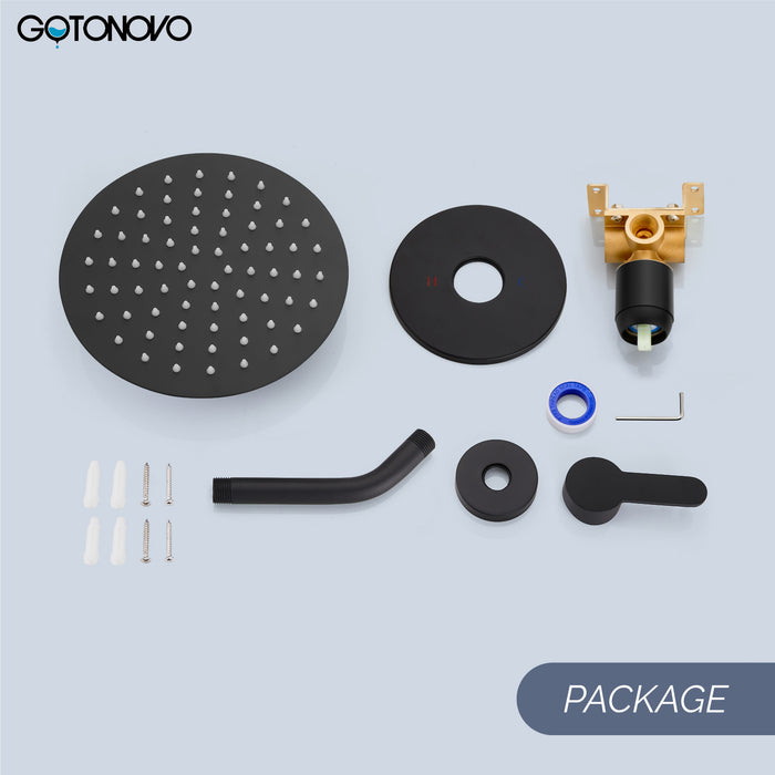 gotonovo Shower Faucet Set, Single Function Shower Trim Kit, Wall Mount 8 Inch Round Rainfall Shower Head and Handle Set, Single Handle Shower System Set Rough-in Valve