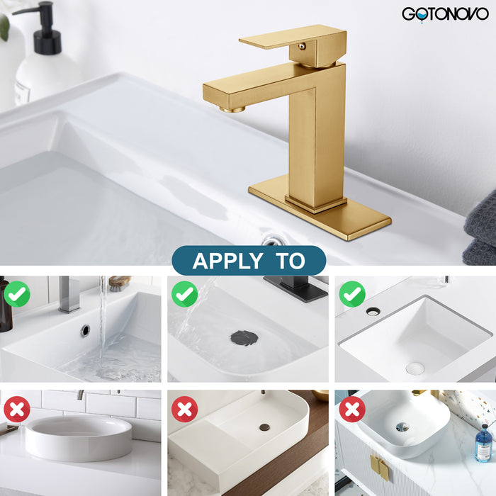 gotonovo Bathroom Sink Faucet 1 Hole Single Handle One Lever Stainless Steel SUS304 Commercial Deck Mount Lavatory Mixer Tap with Cover Plate