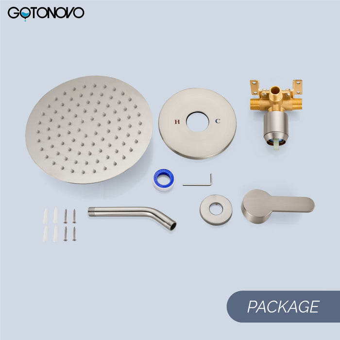gotonovo Shower Faucet Set, Single Function Shower Trim Kit, Wall Mount 8 Inch Round Rainfall Shower Head and Handle Set, Single Handle Shower System Set Rough-in Valve