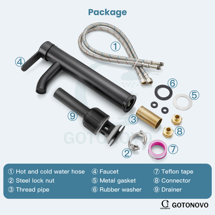 gotonovo Bathroom Vessel Sink Faucet Single Handle Lavatory Vanity Deck Mount Sink Tap with Pop Up Drain( Tall Type& Short Type)