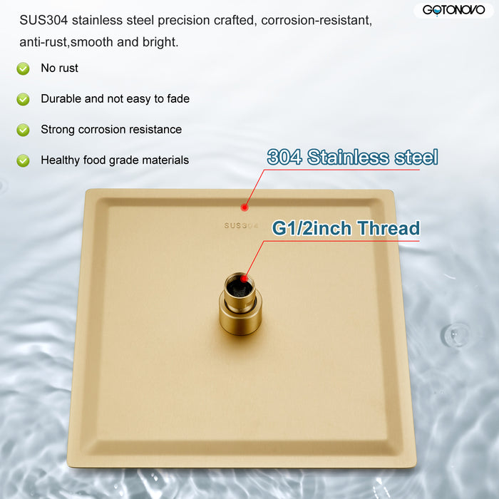 gotonovo Square 12 inch regendouchekop drukbalans douchesysteem wandgemonteerde douchekraan complete set met handsproeier inbegrepen ruw ventiellichaam en bekleding 