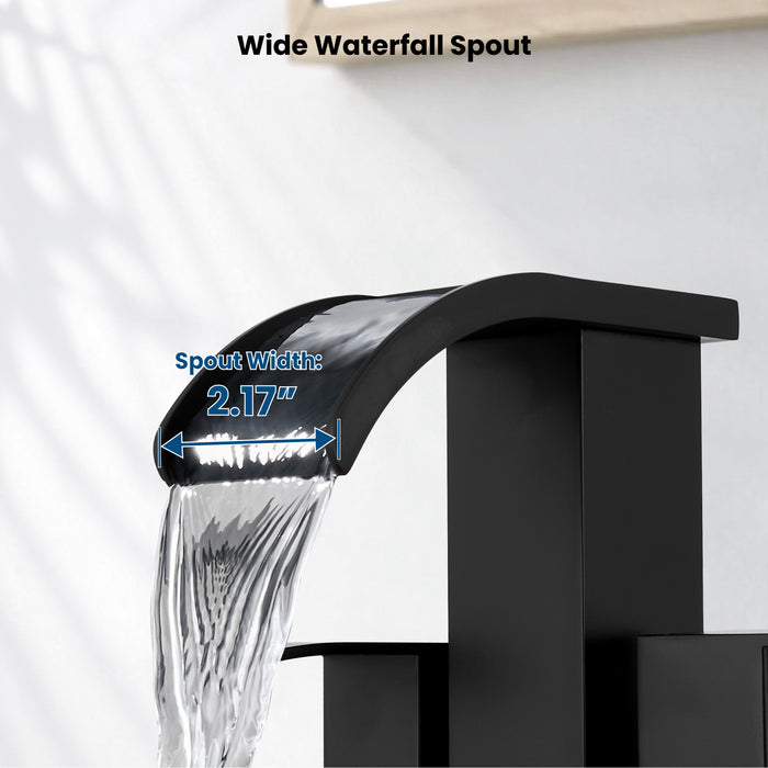 gotonovo Waterfall 4 Inch Centerset Bathroom Sink Faucet 2 Handle Basin Faucets 2 or 3 Hole Deck Mount with Pop Up Drain Included Lavatory Modern Mixer Tap Vanity Faucet