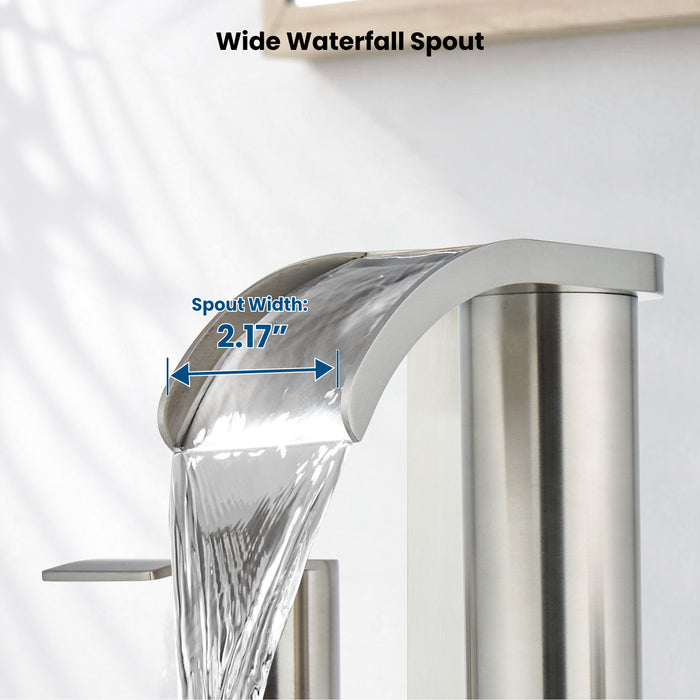 gotonovo 8 inch Waterfall Widespread Bathroom Faucet Set Bathroom Sink Faucet 3 Hole 2 Handle Vanity Lavatory Deck Mount with Pop Up Drain and Water Supply Lines