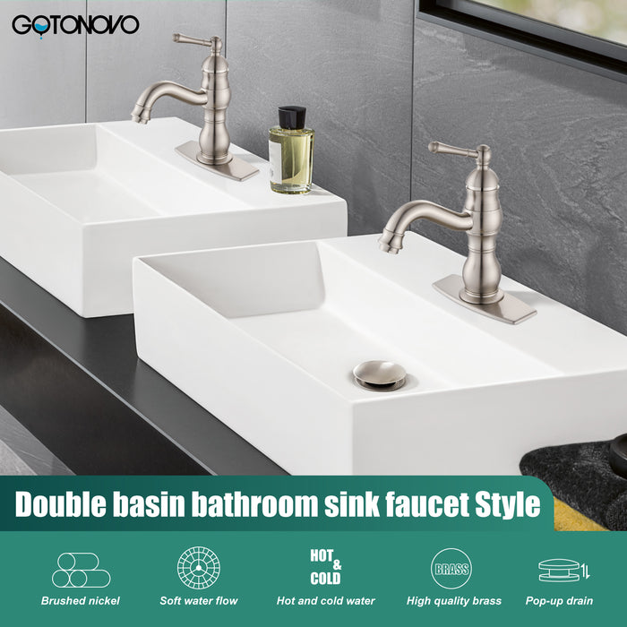 gotonovo Bathroom Sink Faucet Brass Bathroom Faucet Single Hole One Handle with Overflow Pop Up Drain Assembly Deck Mount Lavatory Vanity Mixer Tap with Panel