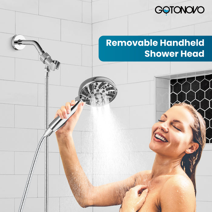 gotonovo Bathroom Shower Head Kit High Pressure Combo System Shower Faucet 6 Modes ABS Handheld Spray Shower Trim Kit Valve Included Shower Head and Handle Set
