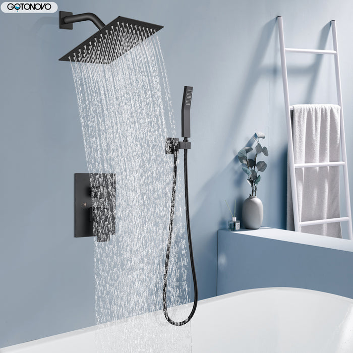 gotonovo wandmontage douchekraan regendouchesysteemset 8 inch vierkante hogedrukdouchekop met trim en handsproeier Ruwe klepbehuizing inbegrepen Mixer Douchecombinatieset Badkamer 