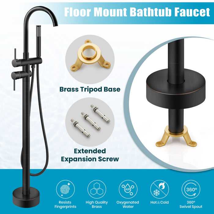 gotonovo Freestanding Tub Faucets Floor Mount Tub Filler, High Flow Free Standing Bathtub Faucet Stand Alone with Handheld Shower and Rough-in Valve,360° Swivel High-Arc Spout,SUS304