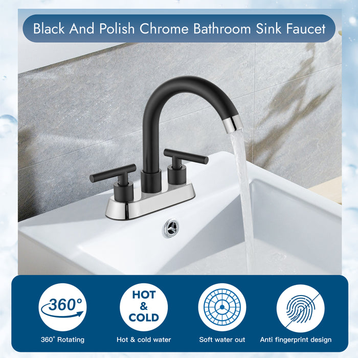 4 Inch Centerset Bathroom Sink Faucet Stainless Steel Deck Mount Double Handles Swivel Spout Mixer Tap with Pop-up Drain Lavatory Bathroom Vanity Faucets