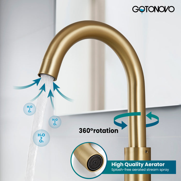 gotonovo 3 Hole Bathroom Faucet 8 inch Widespread Sink Vanity Faucet for Bathroom Sink 2 Cross Handle Deck Mount Basin with Pop Up Drain 360° Swivel Spout