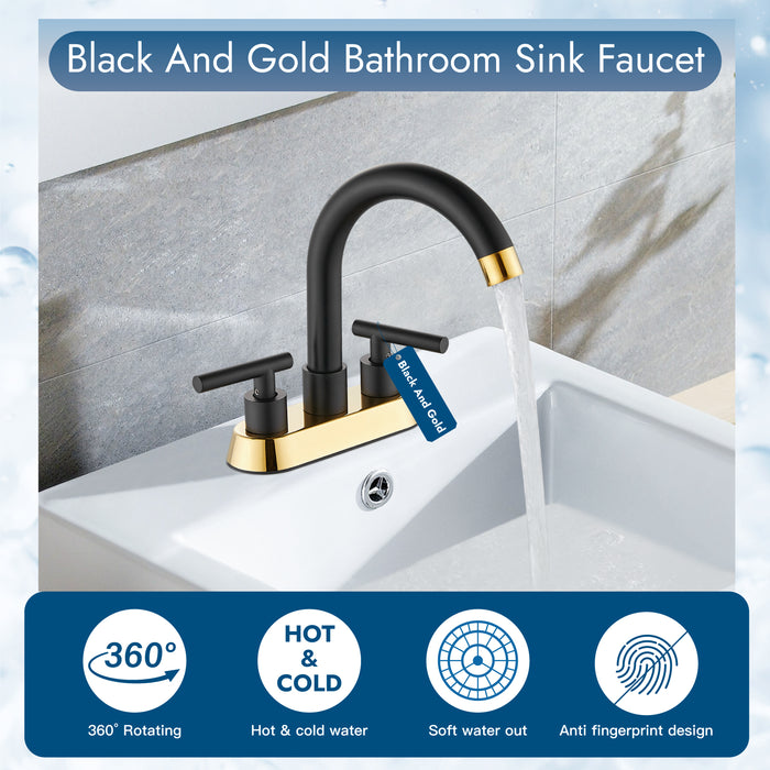 4 Inch Centerset Bathroom Sink Faucet Stainless Steel Deck Mount Double Handles Swivel Spout Mixer Tap with Pop-up Drain Lavatory Bathroom Vanity Faucets