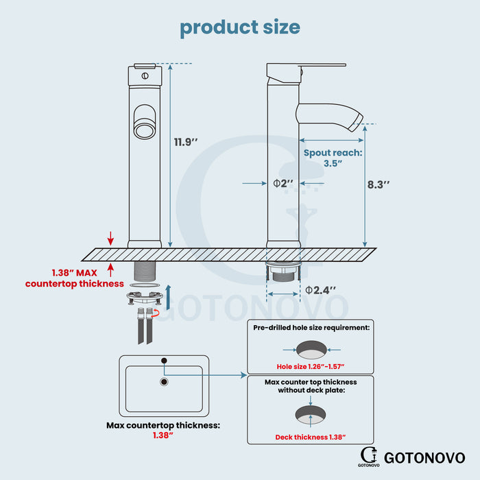 gotonovo Bathroom Vessel Sink Faucet Single Handle Lavatory Vanity Deck Mount Sink Tap with Pop Up Drain( Tall Type& Short Type)