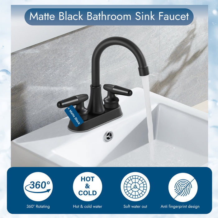 Bathroom Sink Faucet 4 Inch 2 Handle Lavatory Bathroom Vanity Faucets 360 Degree Swivel Spout Modern Deck Mount RV Bathroom Sink Faucet with Pop up Drain