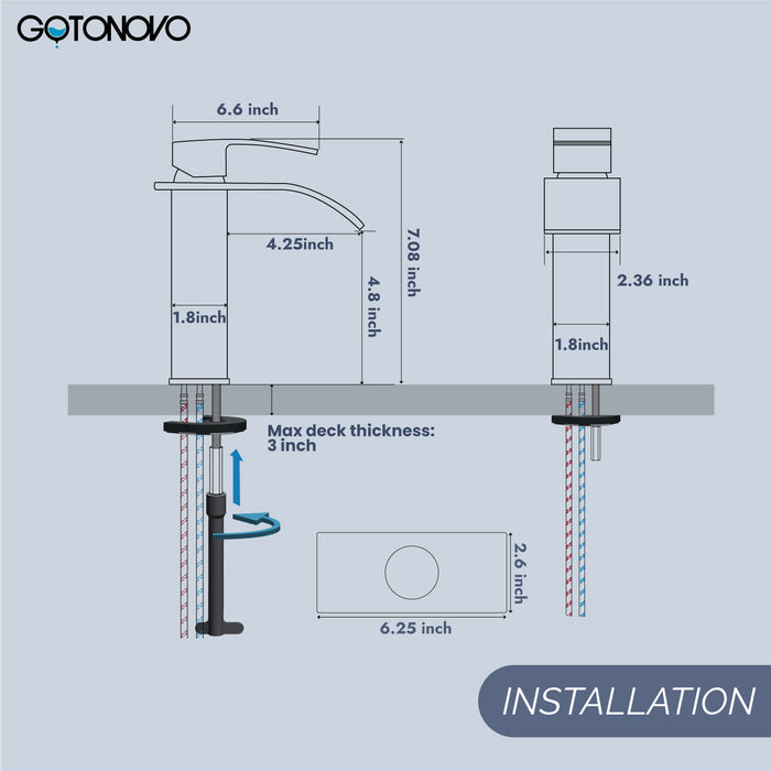 Gotonovo Waterval Badkamerkraan, Enkele handgreep Enkelgats Wastafelkraan Op het dek gemonteerde mengkraan met dekplaat, Rv Toilet Vanity Wastafelkraan