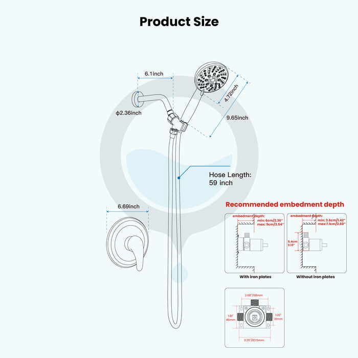gotonovo Bathroom Shower Head Kit High Pressure Valve Combo System Shower Faucet 6 Modes ABS Handheld Spray Shower Trim Kit Valve Included Single Shower Head