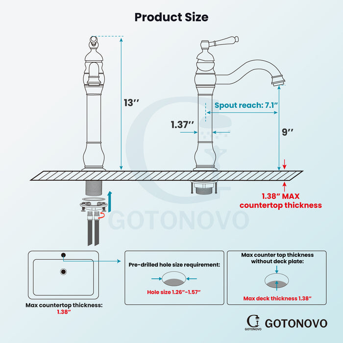 gotonovo Bathroom Vessel Sink Faucet Single Handle Lavatory Vanity Mixer Bar Tap with Pop Up Drain Tall Spout Single Hole Deck Mount