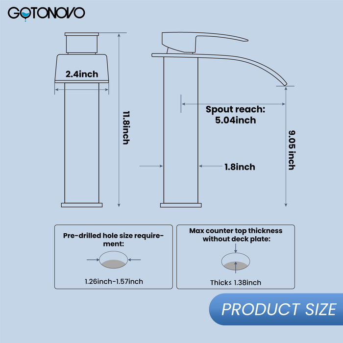 gotonovo Tall Waterfall Bathroom Vessel Sink Faucet Modern Bathroom Vanity Faucet Single Handle Single Hole Farmhouse Bar Mixer Tap Washbasin Faucet Deck Mount