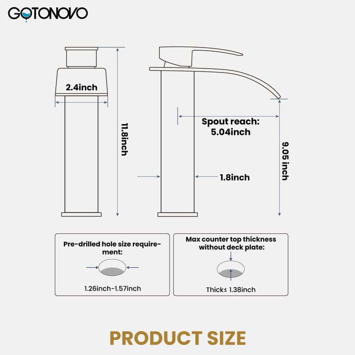 gotonovo Tall Waterfall Bathroom Vessel Sink Faucet Modern Bathroom Vanity Faucet Single Handle Single Hole Farmhouse Bar Mixer Tap Washbasin Faucet Deck Mount