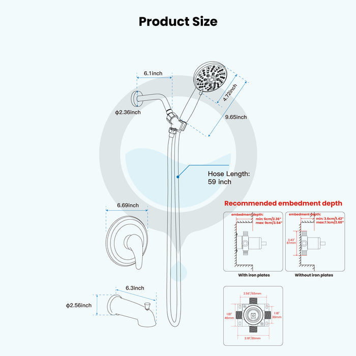 gotonovo Bathroom Shower Head Kit High Pressure Combo System Shower Faucet 6 Modes ABS Handheld Spray Shower Trim Kit Valve Included Shower Head and Handle Set