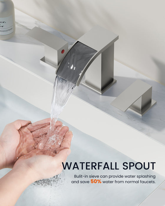 gotonovo Waterfall 8 inch Widespread Bathroom Faucet Set Bathroom Sink Faucet 3 Hole 2 Handle Vanity Lavatory Deck Mount with Pop Up Drain and Water Supply Lines