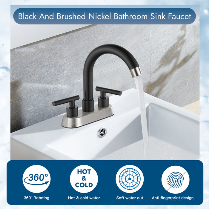 4 Inch Centerset Bathroom Sink Faucet Stainless Steel Deck Mount Double Handles Swivel Spout Mixer Tap with Pop-up Drain Lavatory Bathroom Vanity Faucets