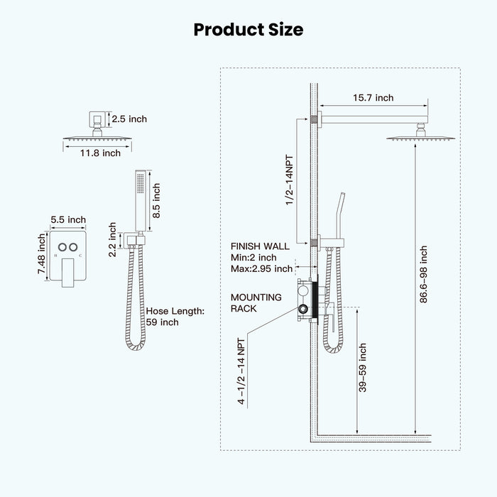 gotonovo Shower Faucet Set Push Button Diverter Rainfall Shower Head and Handheld Set Bathroom System Wall Mounted