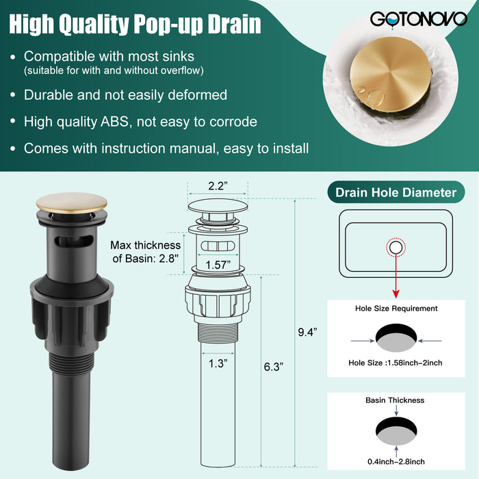 gotonovo Bathroom Sink Faucet Brass Bathroom Faucet Single Hole One Handle with Overflow Pop Up Drain Assembly Deck Mount Lavatory Vanity Mixer Tap with Panel