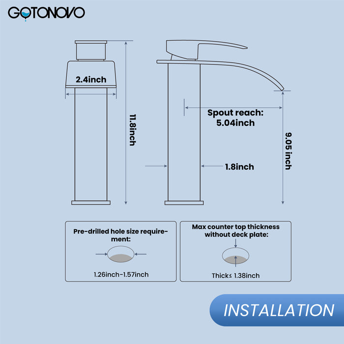 gotonovo Tall Waterfall Bathroom Vessel Sink Faucet Modern Bathroom Vanity Faucet Single Handle Single Hole Farmhouse Bar Mixer Tap Washbasin Faucet Deck Mount