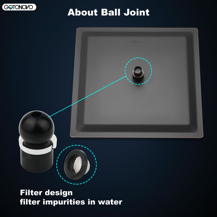 gotonovo regendouchekop 12 inch vierkante roestvrijstalen regendouchekop waterval hoge druk barstvrije dekking met siliconen mondstuk 1/16" ultradun ontwerp draaibare connector 