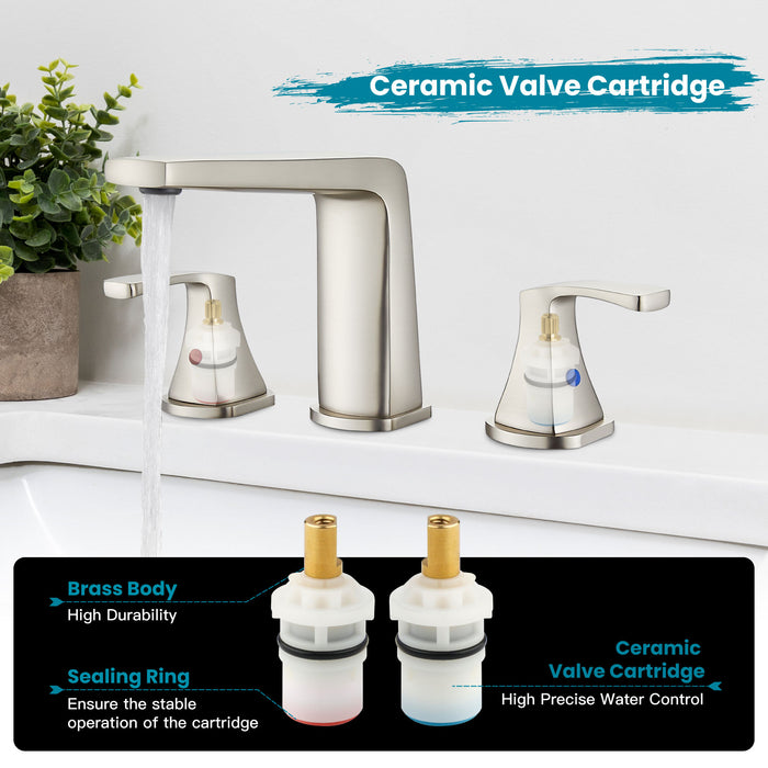 gotonovo Bathroom Sink Faucet 3 Holes 2 Handles Widespread 8 Inch Bathroom Faucet with Pop Up Drain Hot Cold Water Supply Lines Lavatory Vanity Mixer Tap, Thin Style