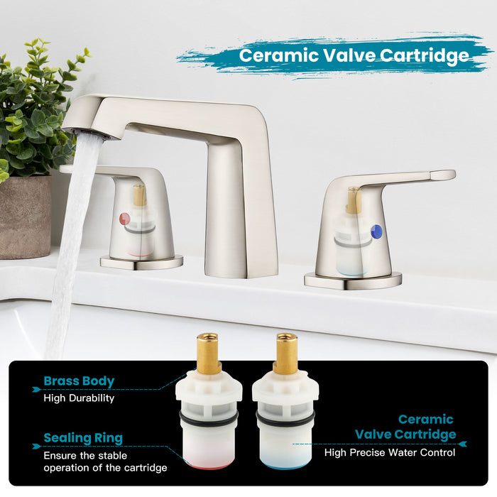gotonovo Bathroom Sink Faucet 3 Holes 2 Handles Widespread 8 Inch Bathroom Faucet with Pop Up Drain Hot Cold Water Supply Lines Lavatory Vanity Mixer Tap, Thick Style