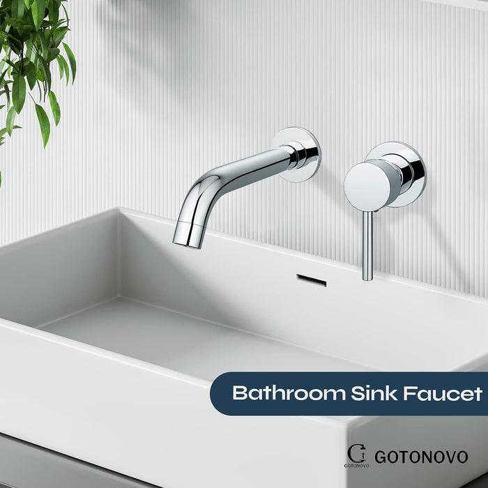 gotonovo Contemporary Bathroom Tub Filler Faucet Single Lever Handle Wall Mounted Long Spout Reach Faucet Solid Brass Rough in Valve Wall Bathtub Faucet