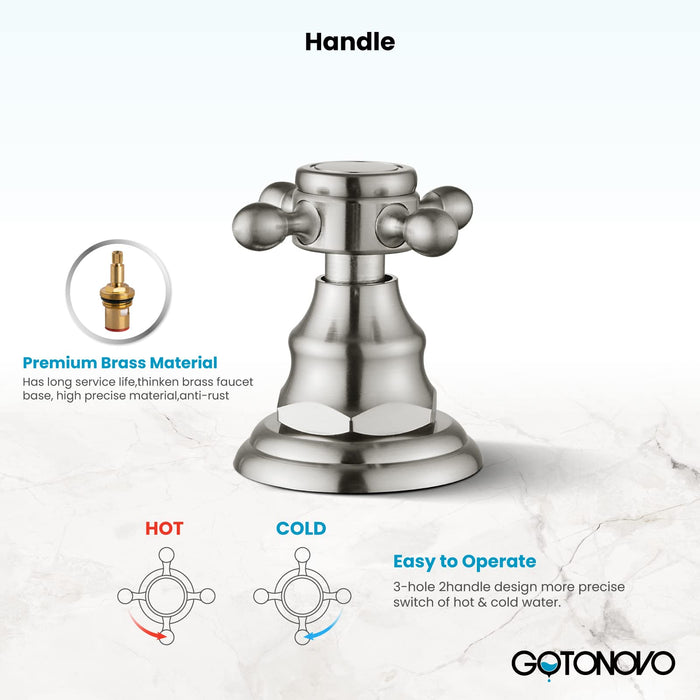 gotonovo  Widespread Bathroom Faucet 8 inch Deck Mount 3 Hole Victorian Style with Dual Cross Knobs Sink Mixer Tap with Pop Up Drain