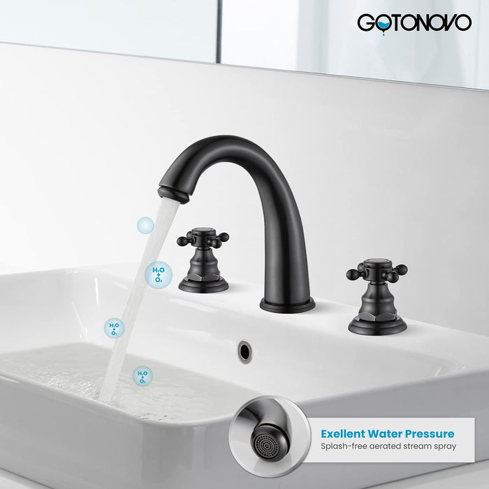 gotonovo  Widespread Bathroom Faucet 8 inch Deck Mount 3 Hole Victorian Style with Dual Cross Knobs Sink Mixer Tap with Pop Up Drain