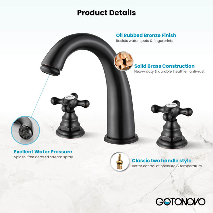 gotonovo  Widespread Bathroom Faucet 8 inch Deck Mount 3 Hole Victorian Style with Dual Cross Knobs Sink Mixer Tap with Pop Up Drain