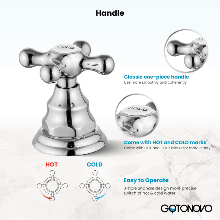 gotonovo  Widespread Bathroom Faucet 8 inch Deck Mount 3 Hole Victorian Style with Dual Cross Knobs Sink Mixer Tap with Pop Up Drain