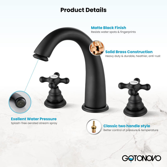 gotonovo  Widespread Bathroom Faucet 8 inch Deck Mount 3 Hole Victorian Style with Dual Cross Knobs Sink Mixer Tap with Pop Up Drain