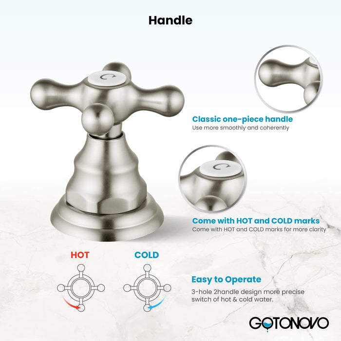 gotonovo  Widespread Bathroom Faucet 8 inch Deck Mount 3 Hole Victorian Style with Dual Cross Knobs Sink Mixer Tap with Pop Up Drain
