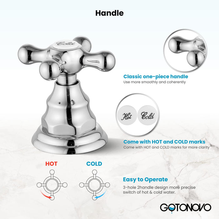 gotonovo  Widespread Bathroom Faucet 8 inch Deck Mount 3 Hole Victorian Style with Dual Cross Knobs Sink Mixer Tap with Pop Up Drain