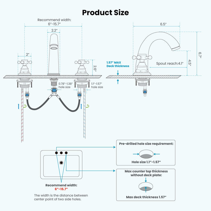 gotonovo  Widespread Bathroom Faucet 8 inch Deck Mount 3 Hole Victorian Style with Dual Cross Knobs Sink Mixer Tap with Pop Up Drain