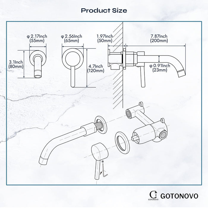 gotonovo Contemporary Bathroom Tub Filler Faucet Single Lever Handle Wall Mounted Long Spout Reach Faucet Solid Brass Rough in Valve Wall Bathtub Faucet