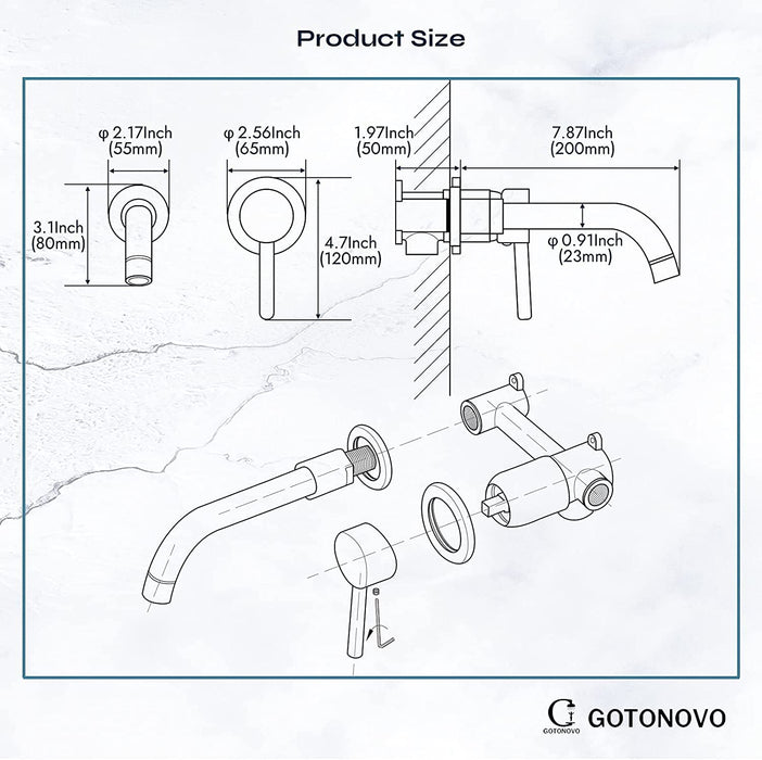 gotonovo Contemporary Bathroom Tub Filler Faucet Single Lever Handle Wall Mounted Long Spout Reach Faucet Solid Brass Rough in Valve Wall Bathtub Faucet