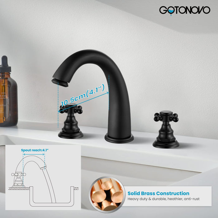 gotonovo  Widespread Bathroom Faucet 8 inch Deck Mount 3 Hole Victorian Style with Dual Cross Knobs Sink Mixer Tap with Pop Up Drain