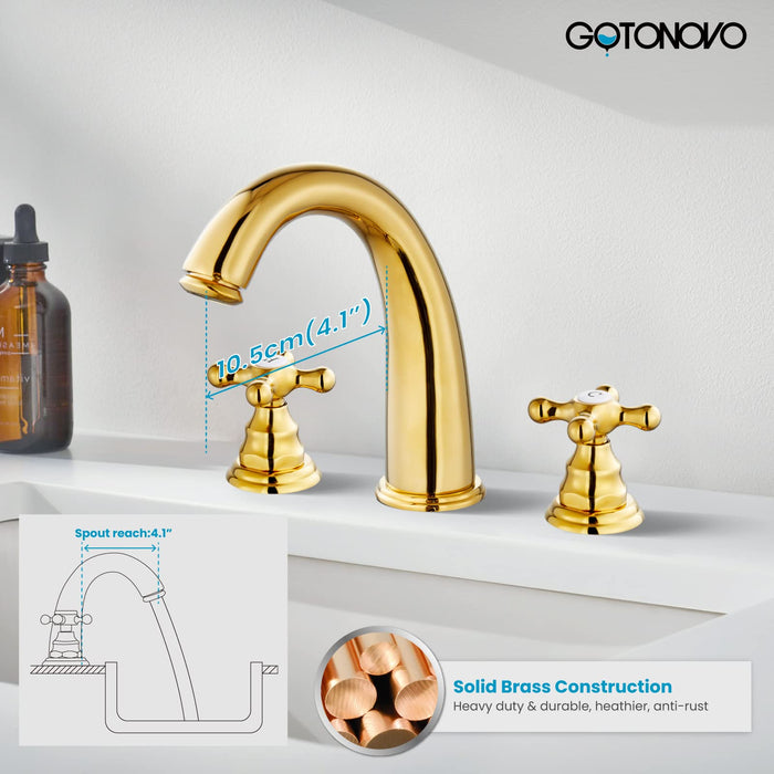 gotonovo  Widespread Bathroom Faucet 8 inch Deck Mount 3 Hole Victorian Style with Dual Cross Knobs Sink Mixer Tap with Pop Up Drain