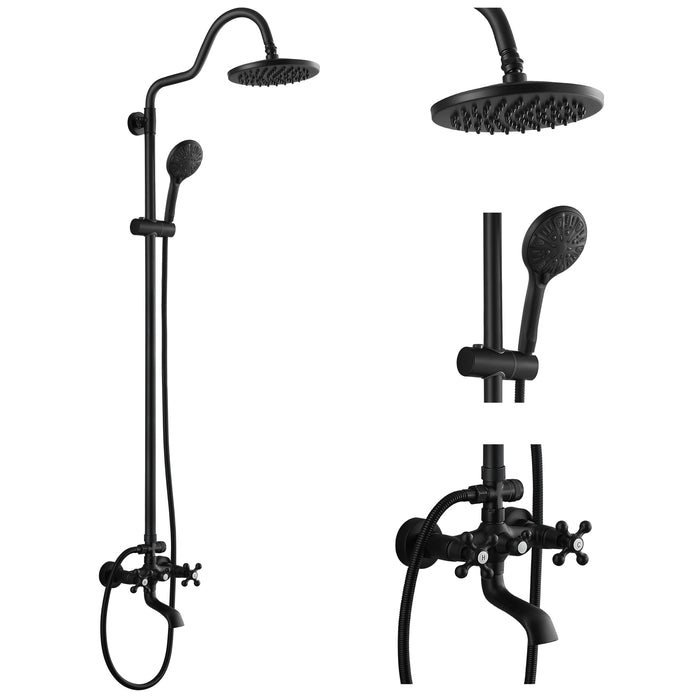 gotonovo Exposed Shower System 8" Rain Shower Head with ABS Handheld Adjustable Slide Bar with Wall Mounted 3-Function High Pressure Shower Fixture