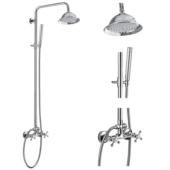 Gotonovo Exposed 8 inch regendouchearmatuur Douchekop Wandmontage Dubbele functies 2 in 1 cilindrische handsproeier met dubbele kruishandgrepen Douchesysteemset