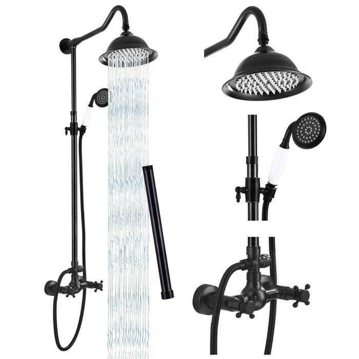 gotonovo Blootgestelde Douchekraan Systeem 8 inch Regendouche Dubbele Knoppen Kruisgreep Dubbele Functie Douchearmatuur Combo Unit Set 