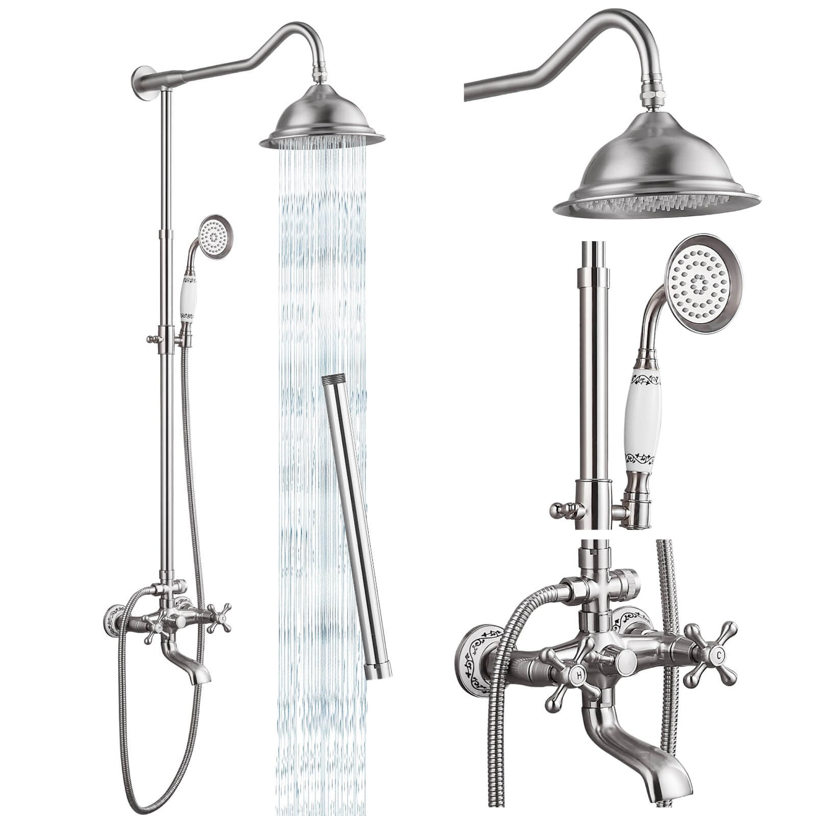 Shower System Set Complete 8 Rain Shower Faucet 2 Double Knobs Handle ...